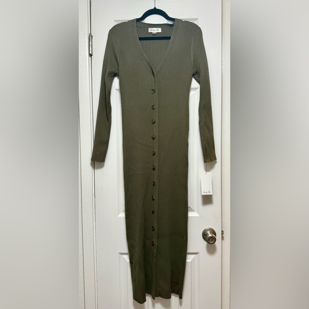 Elegant Olive Long Sleeve Maxi Dress